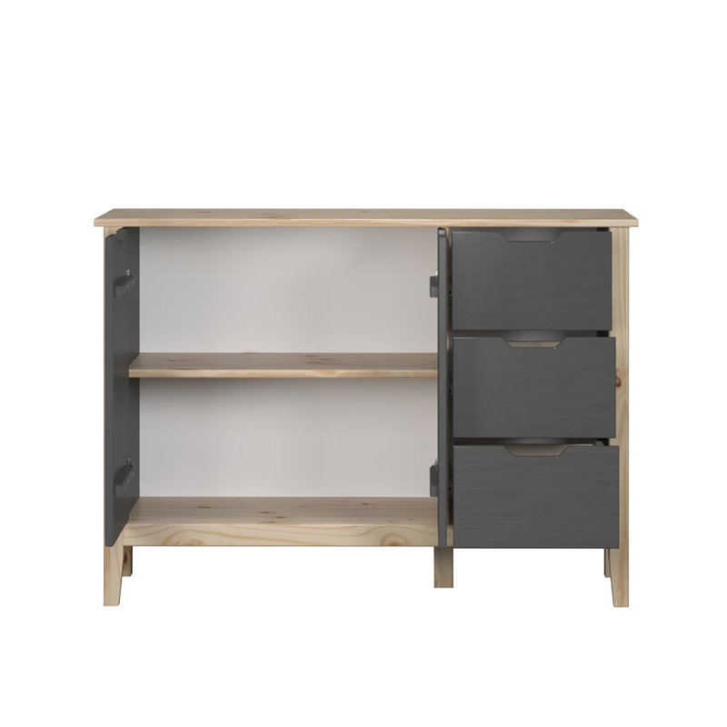 Powellsville 110cm Solid Wood Sideboard, Grey/Brown/Blue