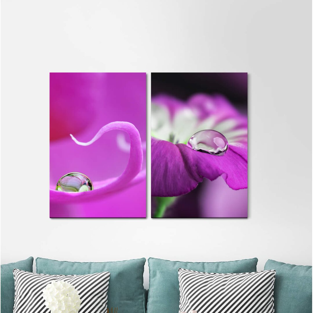 2-tlg. Leinwandbilder-Set - Grafikdruck „Orchid Drops Violet Pink Blossom Flowers Summer”