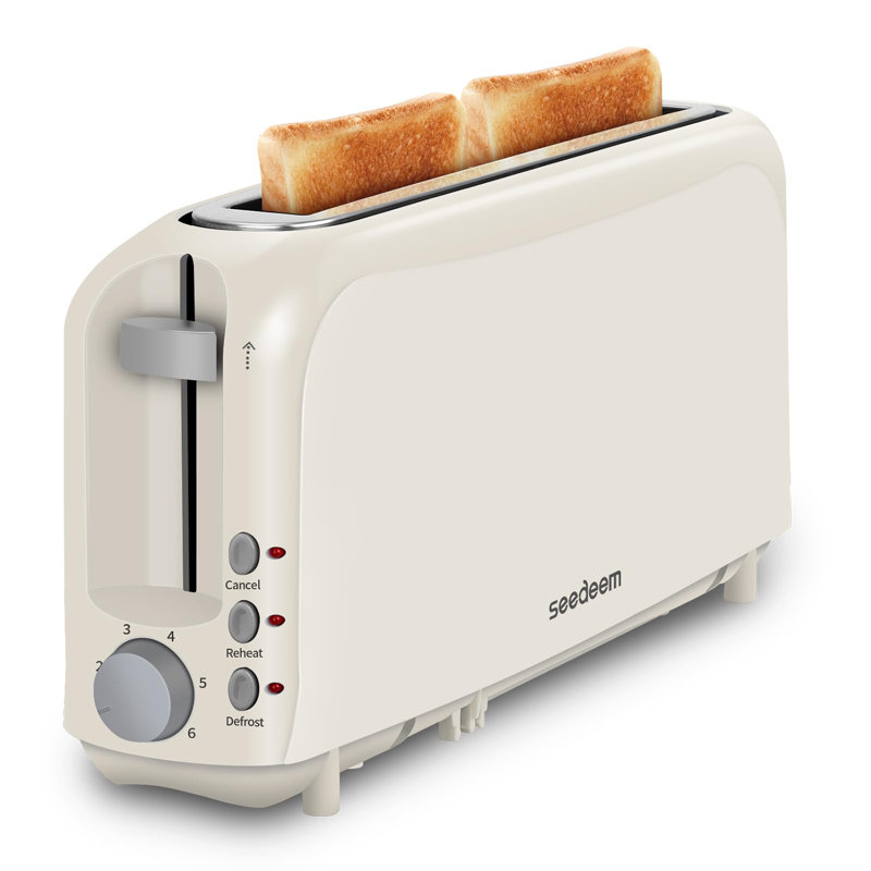 2-Slice Slim Bread Toaster Featuring 10-Inch Long Slot, 6 Shade Settings, Removable Crumb Tray, Defrost/Reheat/Cancel Functions & Safe Auto Shut-Off,Beige