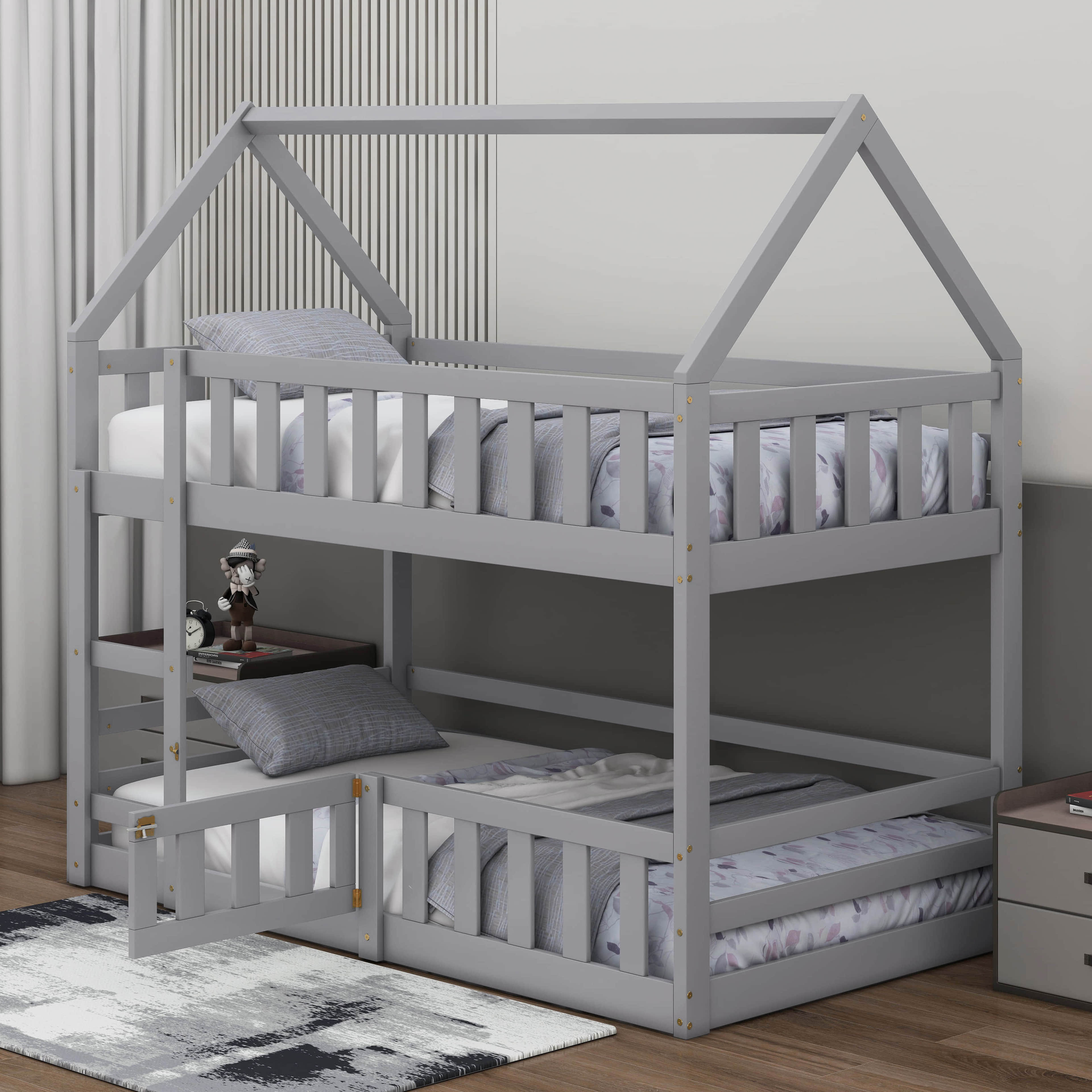 Harper Orchard Twin Over Twin House Bunk Bed With Fence - Wayfair Canada