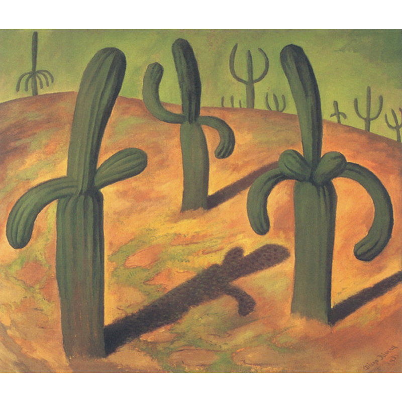 «Landscape with Cactus» par Diego Rivera, toile tendue avec châssis, H 17 po x l 24 po