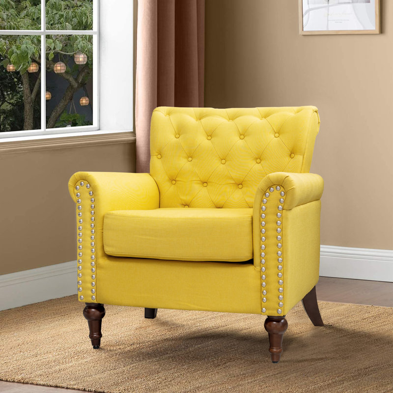 Fauteuil d'appoint capitonné de 29,9 po Abcde, Lin jaune