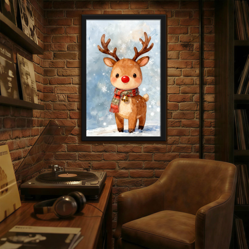 Mignon renne de Noël avec nez rouge et écharpe, H 18 po x l 12 po
