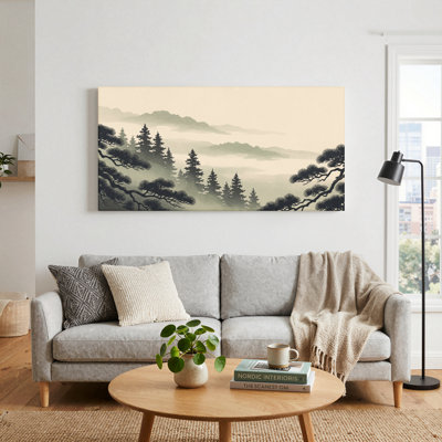 Ensemble de 1 tableau sur toile représentant une forêt de montagne