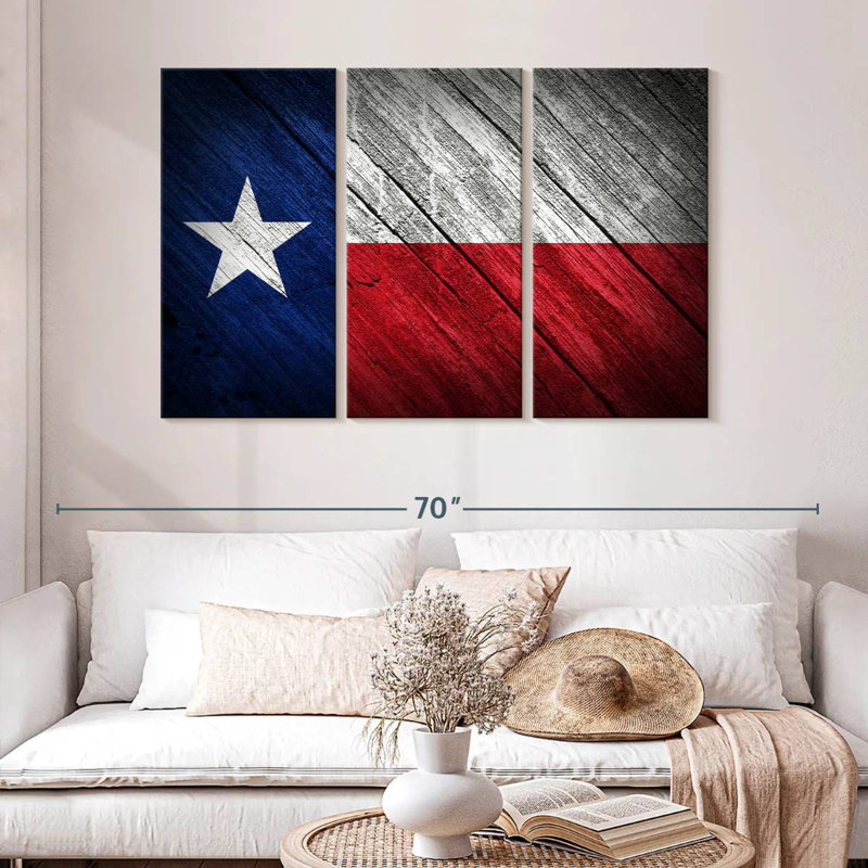 Drapeau de Borges au Texas sur bois, H 32 po x l 50 po