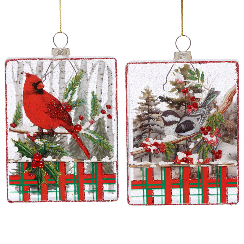Cardinal Plaid Rectangle Ornament, 6 Inches