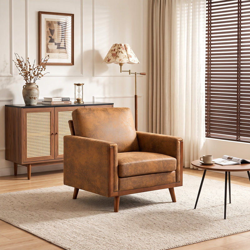Canapé simple avec accoudoirs en velours Modern Farmhouse, Fauteuil d'appoint, Brun
