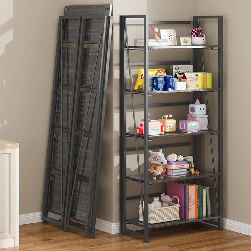 Bibliothèque pliante, étagère de rangement sans support à plante pour bureau à domicile (5 niveaux)