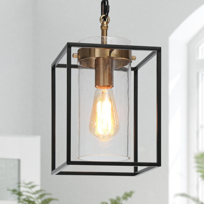 Luminaire suspendu à 1 lumière pour îlot de cuisine avec lanterne à forme géométrique à intensité variable