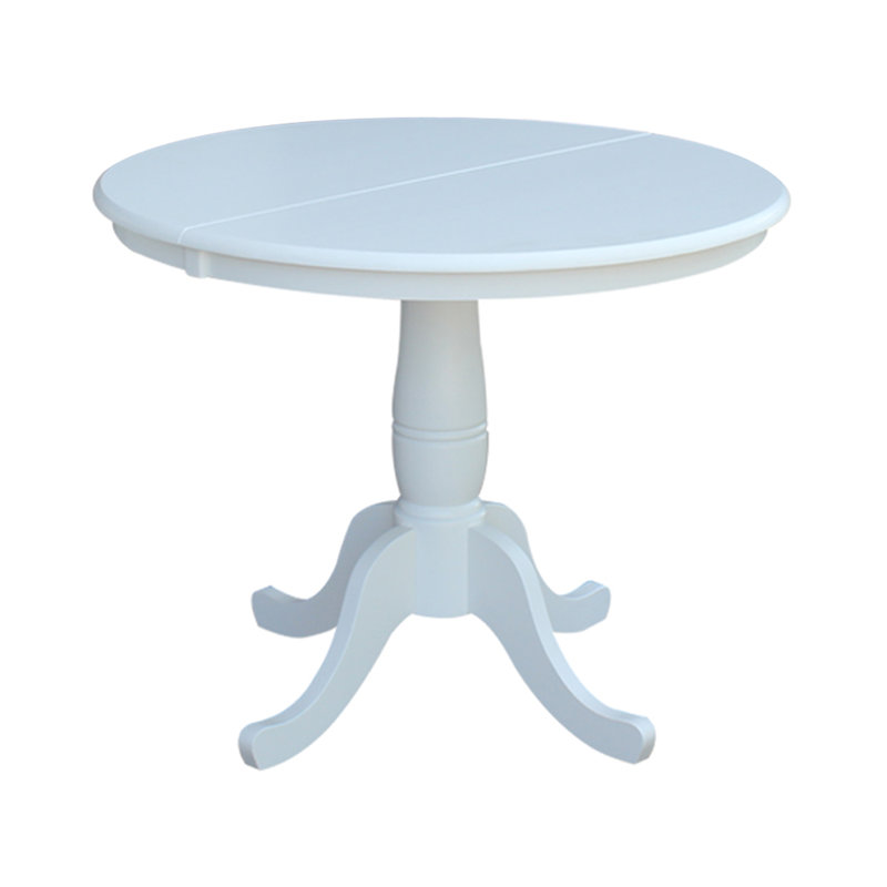 Table de salle à manger avec piédestal et à rallonge en bois massif Ingbert, Blanc