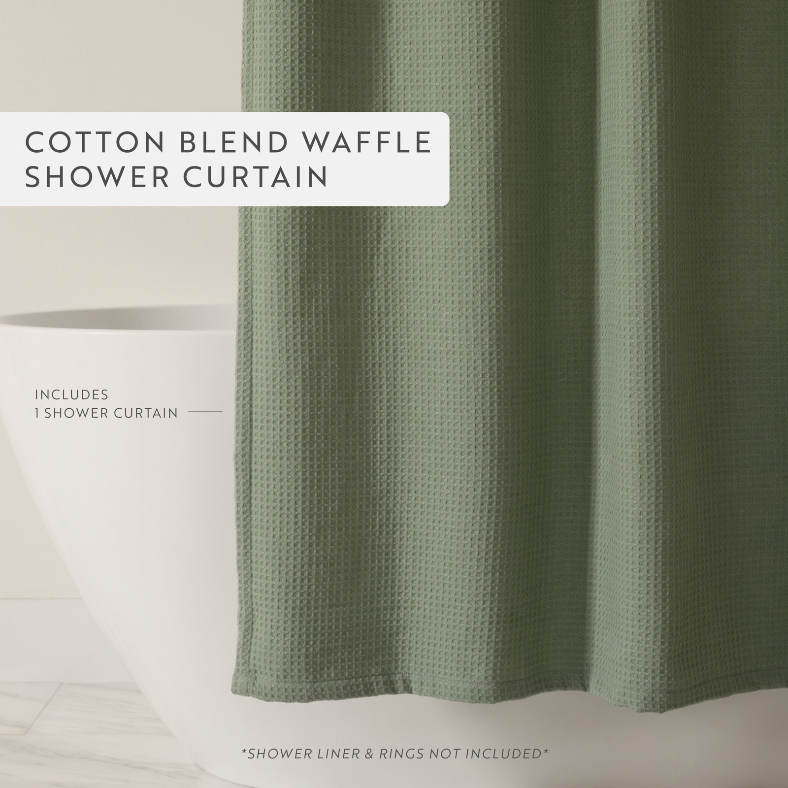 Waffle Textured Cotton Blend Shower Curtain, Green