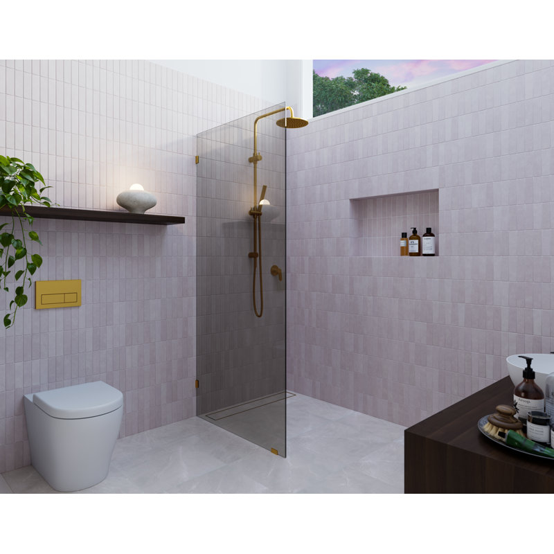Ursa 30 in. x 78 in. Fully Frameless Gray Tinted Single Fixed Shower Panel, Satin Brass