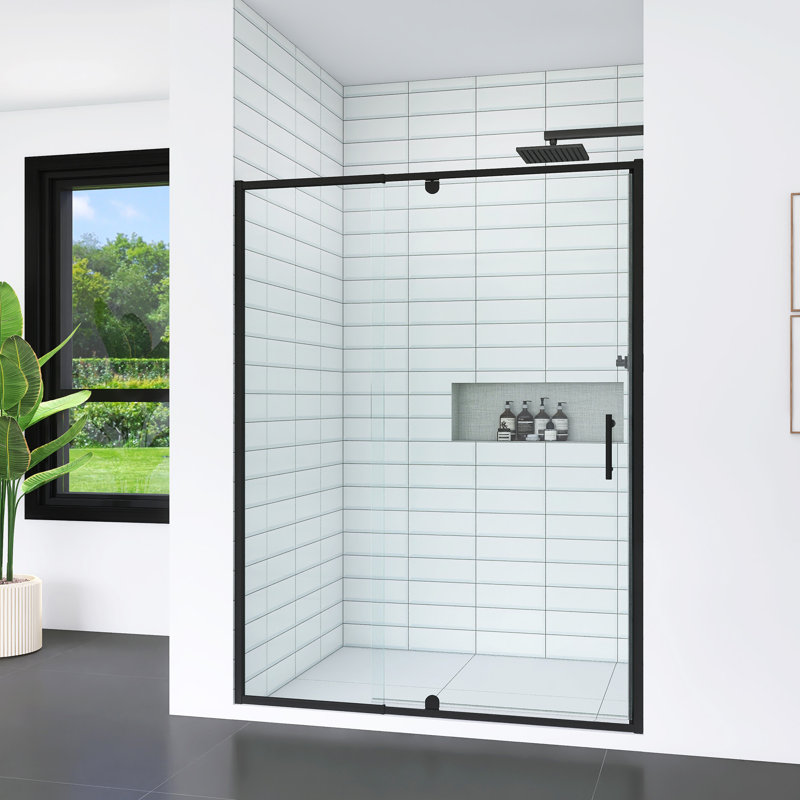 Porte de douche en verre pivotant l 50 à 54 po x H 71 po, porte de douche coulissante à cadre pivotant avec verre trempé clair de 1/4 po (6 mm), portes de douche à finition noir mat, installation réversible
