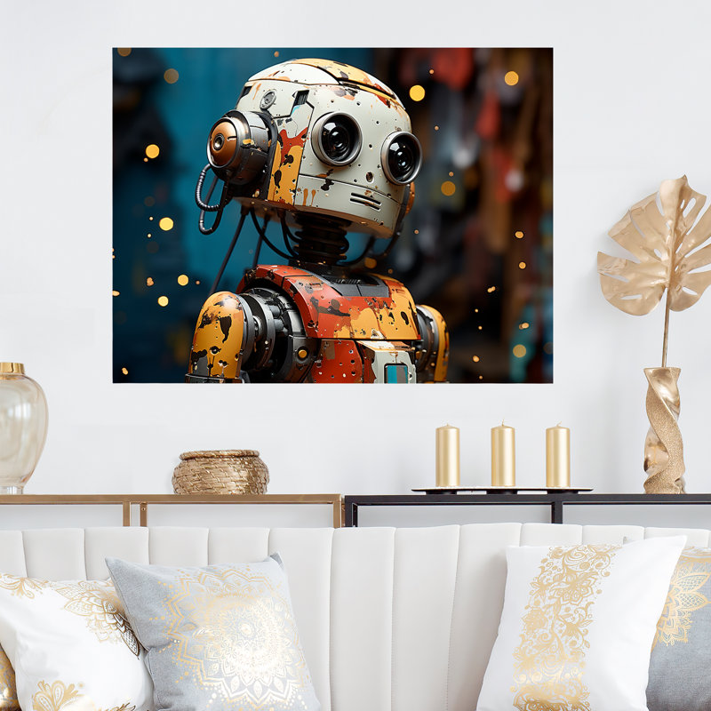 Popart Robot Fusion I - Art mural en métal Pop Art, H 12 po x l 20 po x P 1 po