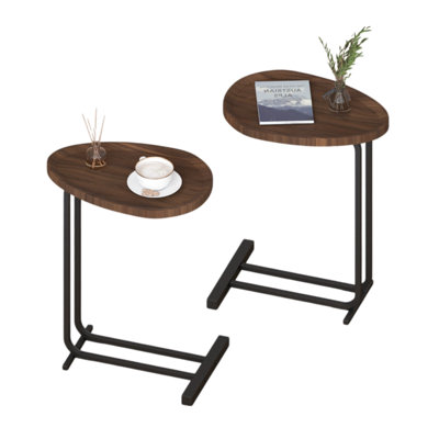 2-Pieces C-Shaped Sofa And Bedside End Table With Wood And Metal Frame