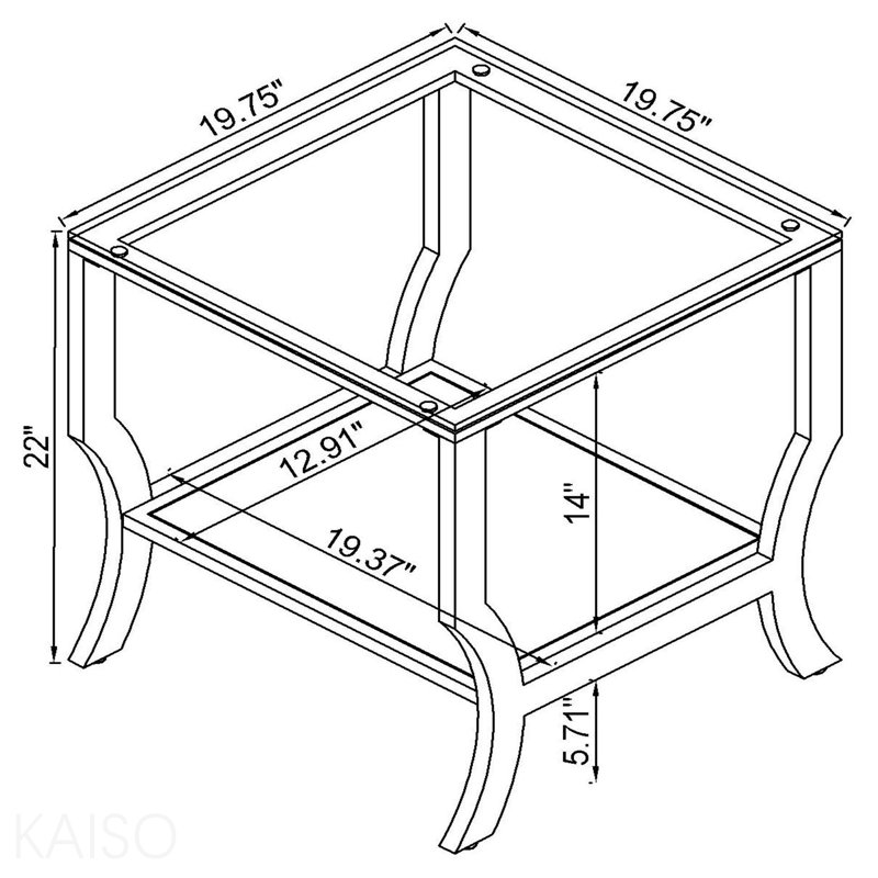 Table de bout carrée en verre chromé, 22" H x 19.75" W x 19.75" D