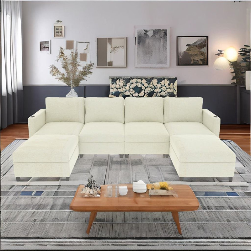Canapé modulaire en chenille 123,6 po Tyse, Chenille blanche