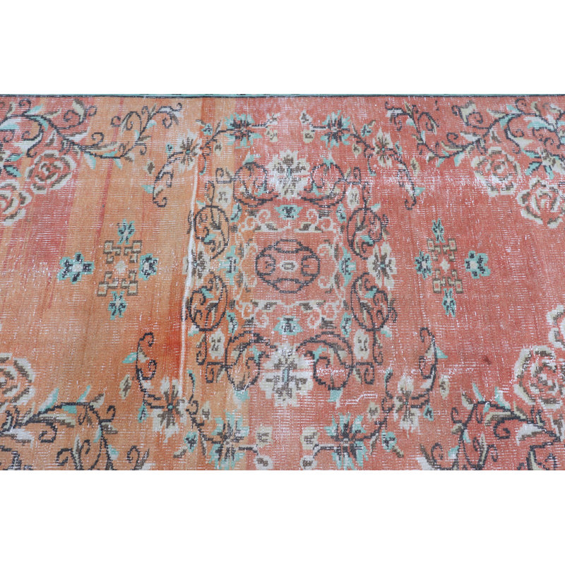 Grand tapis turc rétro Oushak pour salle à manger - tapis de chambre ou de salon extérieur en laine orange