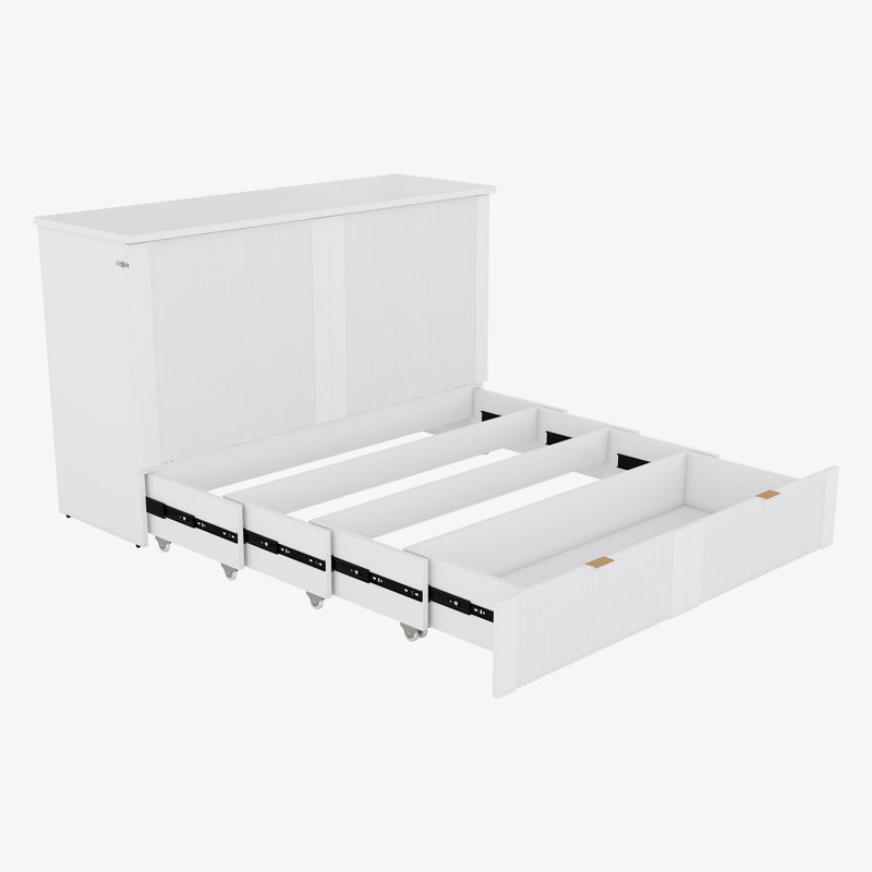 Murphy Bed Wall Bed With Drawer, White, Queen