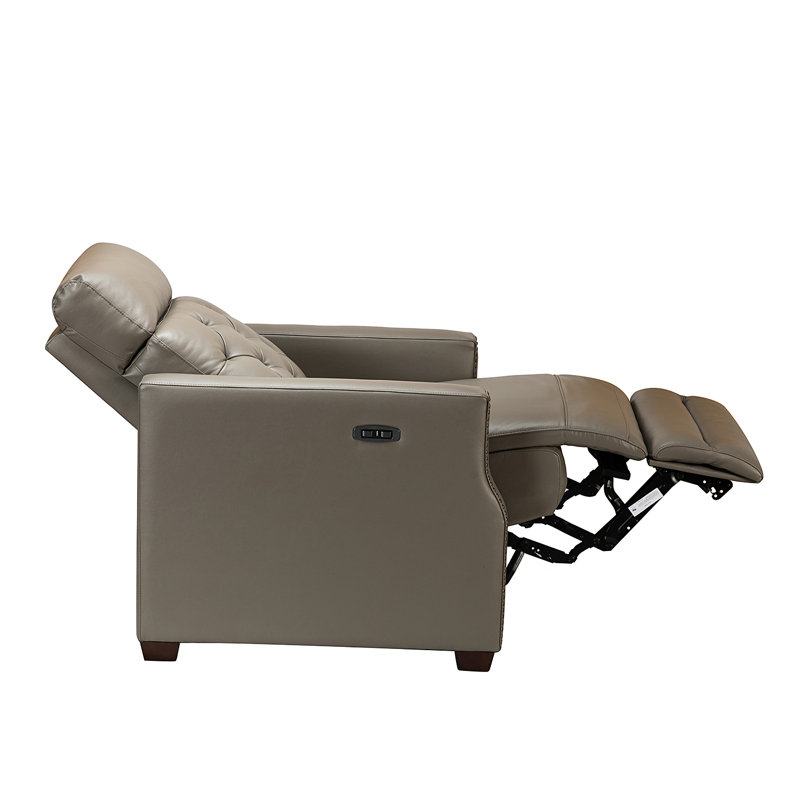 Gumesindo 31.50" Wide Genuine Leather Power Recliner, Dove  Genuine Leather
