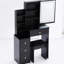 Small Bedroom Vanity With Cushioned Stool & Touchscreen Sliding Led Mirror, Switching And Brightness Adjustment, Black , American Design Table Touch-operated Colour Choices, Stool, For Living Areas