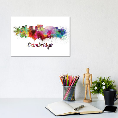 Cambridge Ma Skyline In Watercolour by Paul Rommer - Wrapped Canvas Print