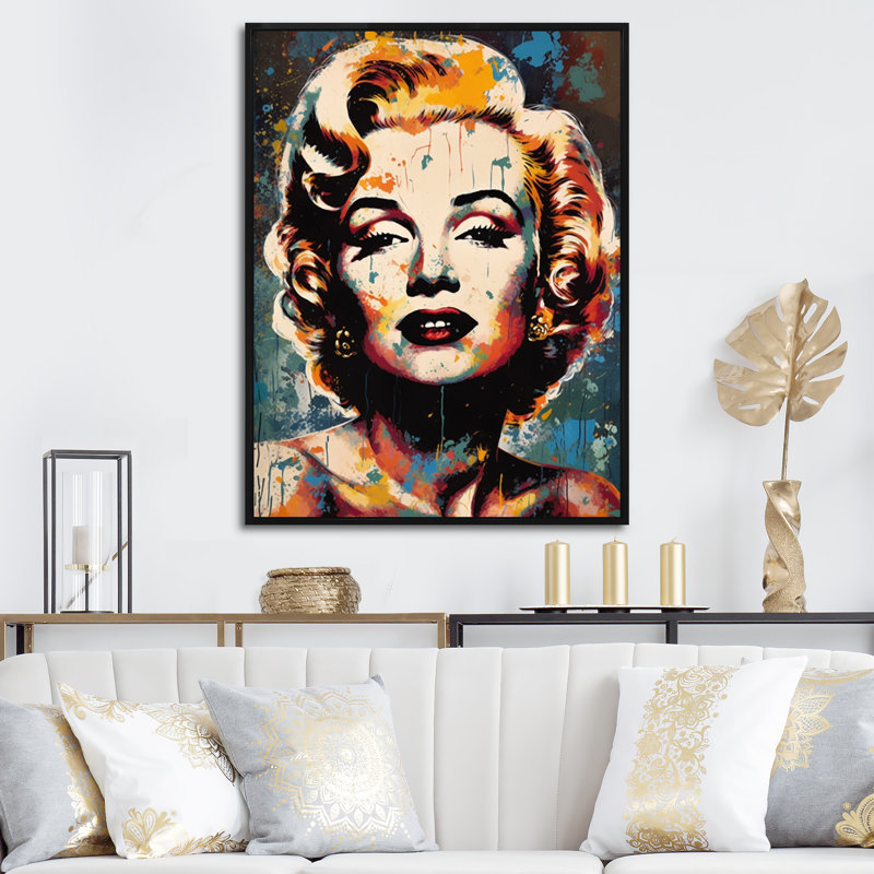 Popart Marilyn Portrait I sur impression sur toile, H 44 po x l 34 po x P 1,5 po, Cadre flottant noir