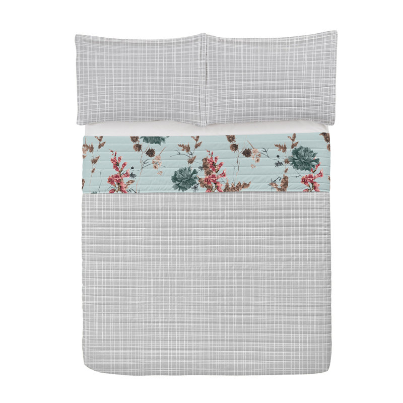Pale Blue Coral Queen Microfiber Reversible Bedspread Set