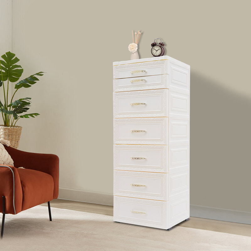 6-Tier PP Storage Cabinet, Rolling Storage Cabinet with Drawer, Beige