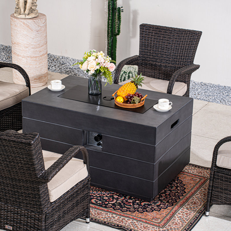 Ensemble de mobilier d'extérieur 5 pièces avec table de foyer d'extérieur de 50 000 BTU, ensemble de conversation en osier PE avec cadre en aluminium, canapé modulaire 4 places avec coussins pour la cour et le jardin