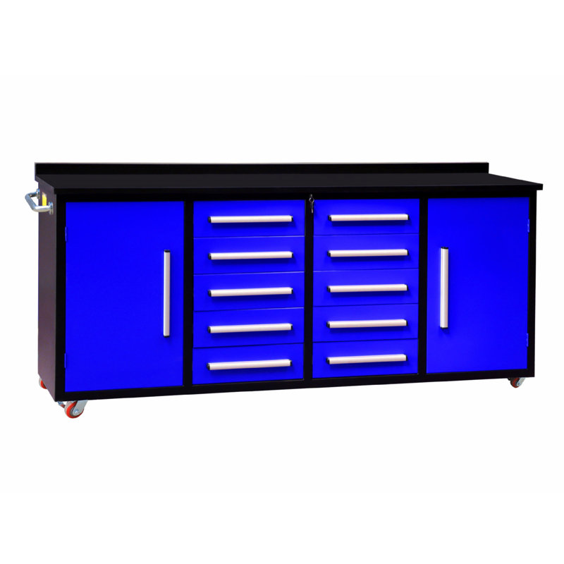Armoires de rangement 7 pi avec établi (10 tiroirs et 2 armoires), Bleu