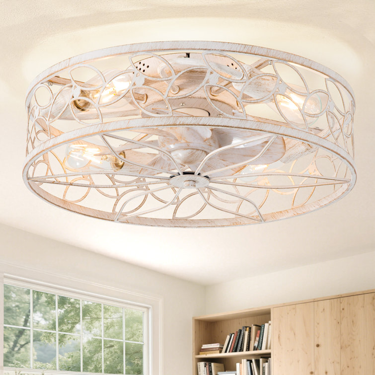 20" Farmhouse Wood Caged Ceiling Fans with Lights and Remote Control Included