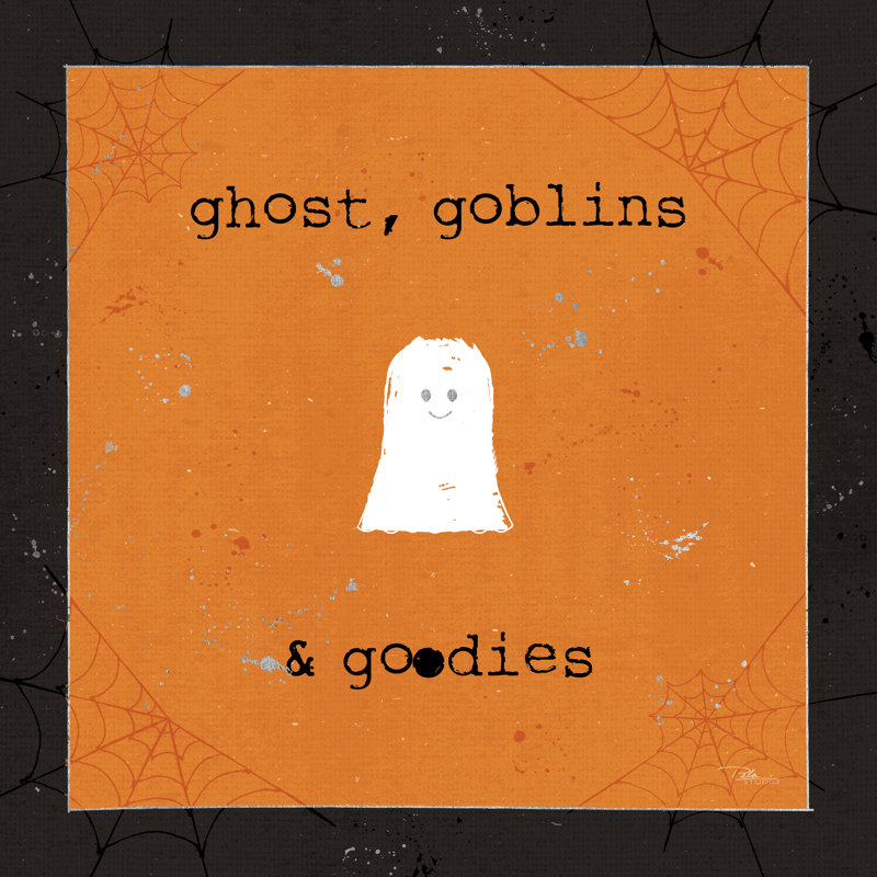 «Spooky Cuties III Ghost» par Pela Studio - art textuel sur toile tendue, H 20 po x l 20 po, Non, Encadrement argenté