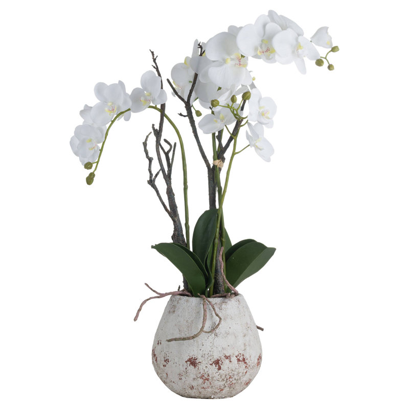 70cm Faux Orchild Plant in Stone Pot