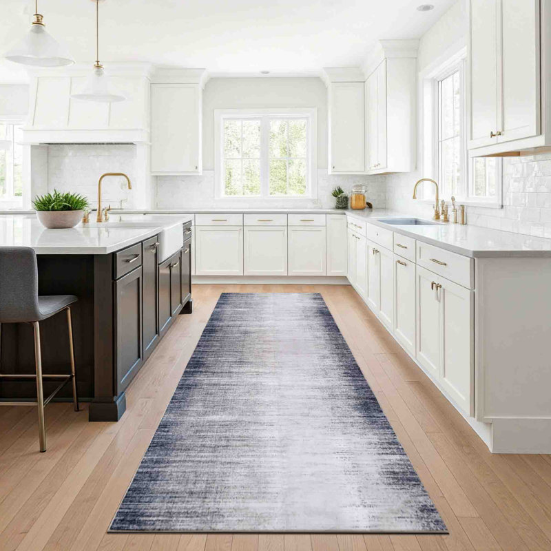 Winston Porter Grey/Soft White Machine Washable Area Rug – Non-Slip, Stain Resistant, GRS Certified, for Bedroom, Living & Dining