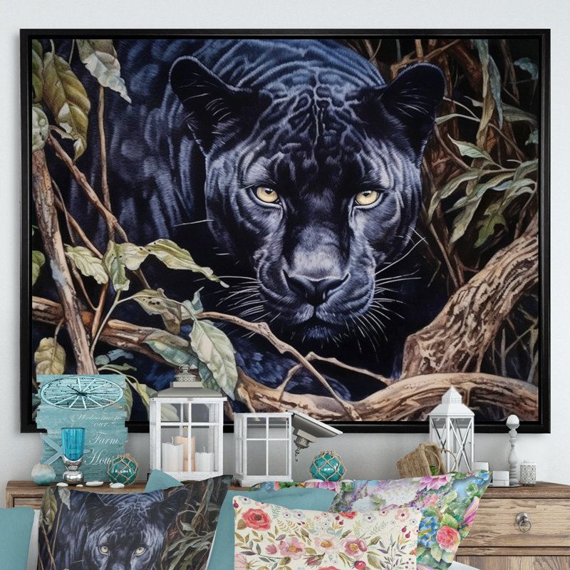 Panther's Gaze II - imprimé, H 30 po x l 40 po x P 1,5 po, Cadre flottant noir