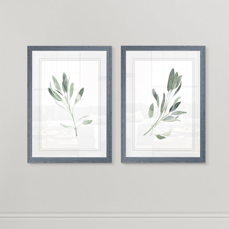 Simple sauge - ensemble de 2 reproductions d'art encadrées, Impression encadrée avec passe-partout, H 20 po x l 16 po, Gris