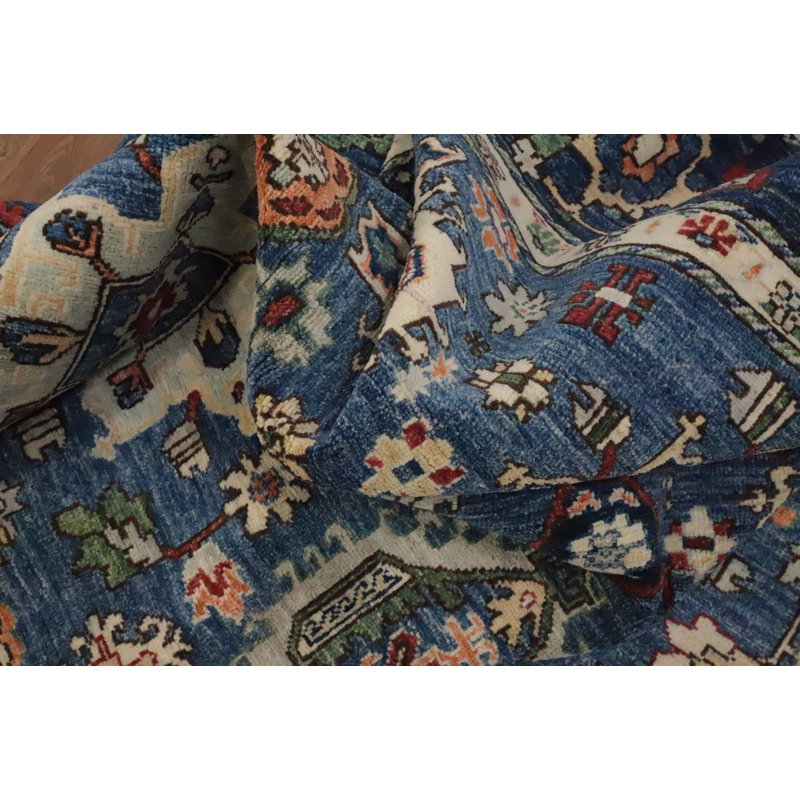 Tapis bleu à teinture végétale Chobi-Peshawar 8 x 10