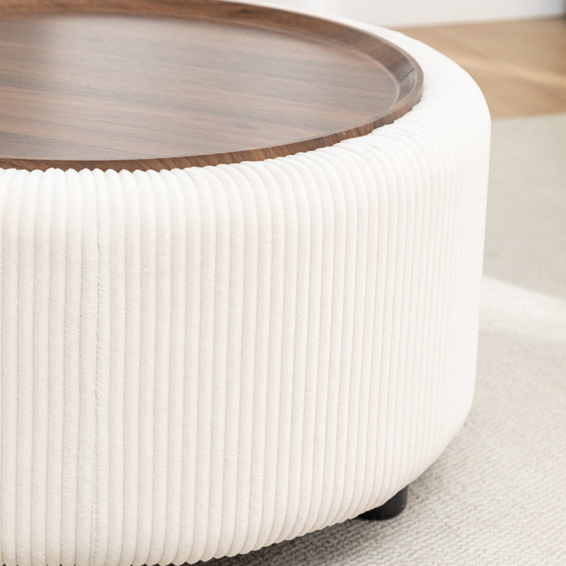Pietsch Round Coffee Table with Storage, Beige Corduroy