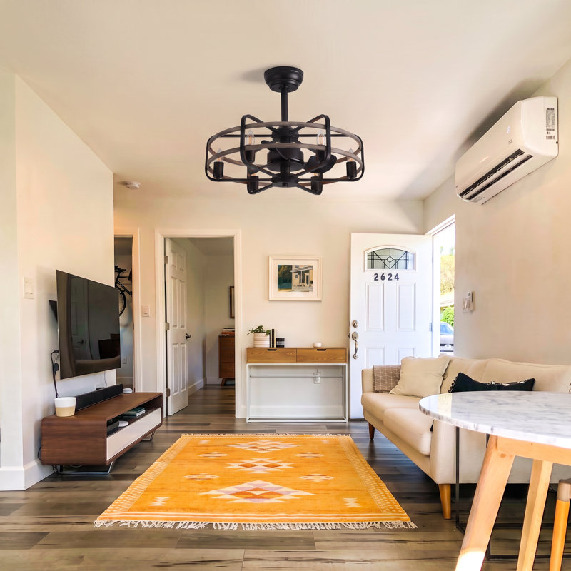 Copper 24.8" Classic Black Caged Farmhouse Ceiling Fan With Light Kit and Remote Control , Brown/Black