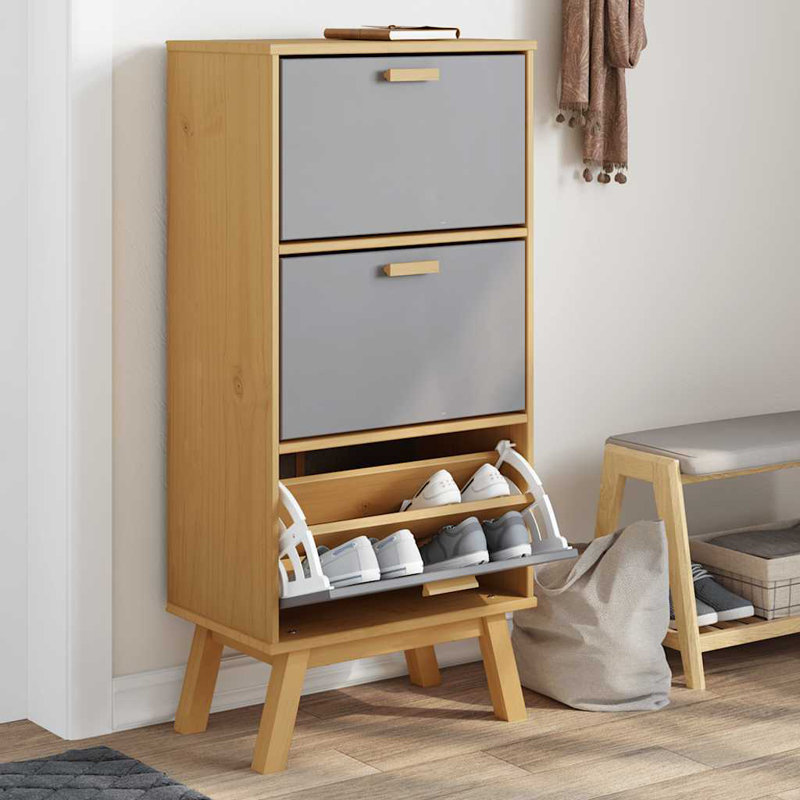 12 Pair Shoe Storage Cabinet, Grey and brown