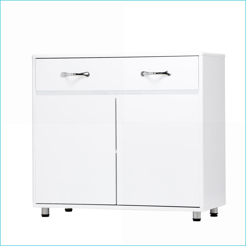 White Modern Side Table with Drawer &amp; Shelves | E1 MDF Material