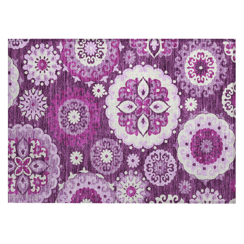 Eggplant Medallion Machine Washable Indoor/Outdoor Rug 1'8" x 2'6"