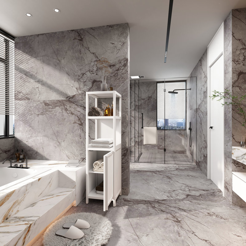 Armoire de rangement blanche pour une utilisation optimale de l'espace de la salle de bain et du salon