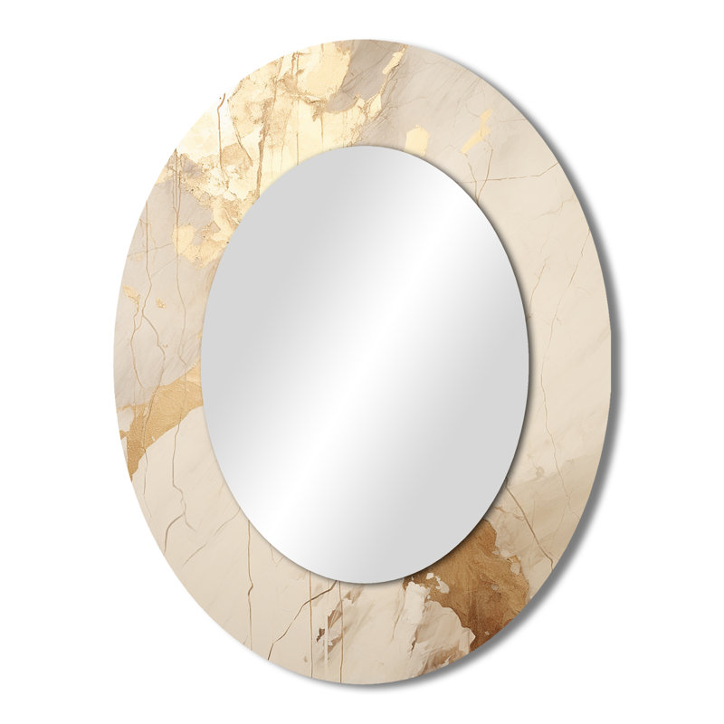 Beige And Gold Marble Lightning IV - Large Oval Wall Mirror On Metal, 43" x 33"