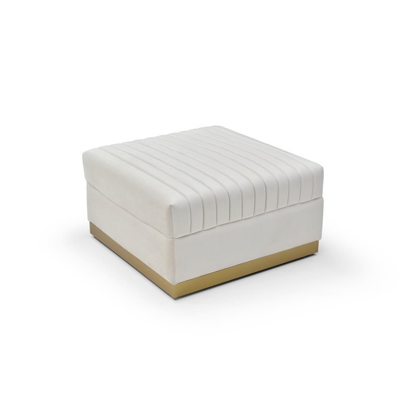 Repose-pieds rembourré en velours capitonné Contemporary, Beige