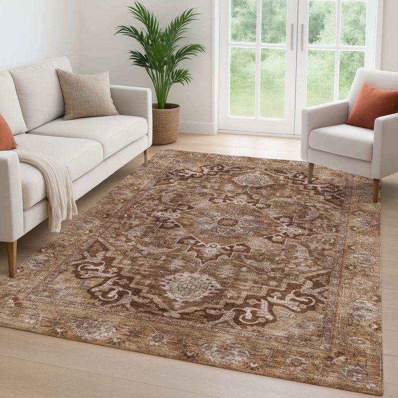 Premium Machine Washable Mayfield  global Rug, Terracotta, 3' x 5'