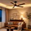 Ventilateur de plafond standard Tuscan 56 po, noir mat, avec tige de suspension, 5 pales, éclairage DEL à intensité variable, moteur CC et télécommande.