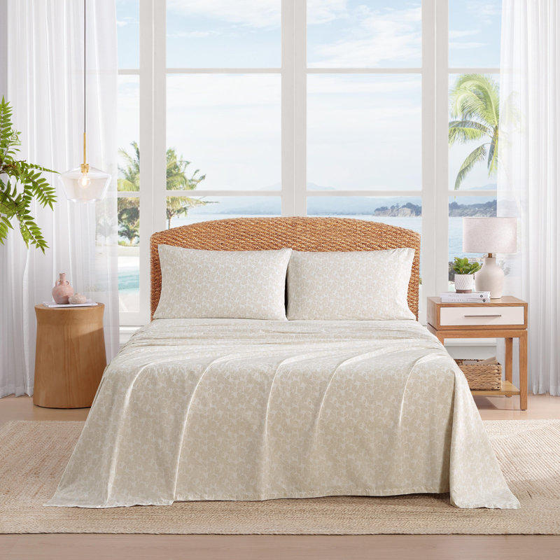Tommy Bahama Casablanca Garden Shower Curtain, Ensemble de draps pour très grand lit avec 2 taie, Fronde voyage beige