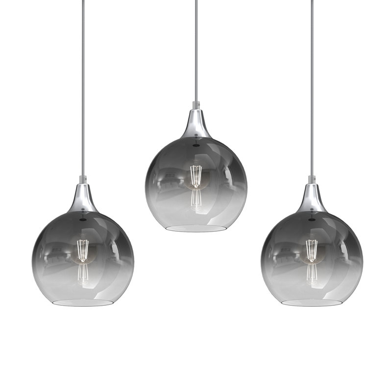Caleob 3 - Light Kitchen Island Pendant, Silver, Black/Silver